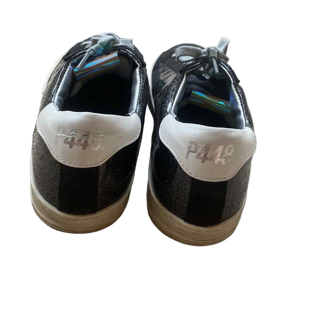 P448 Sneakers Black Leather and Glitter Sz 39-8.5/9 Glam Grunge Streetwear Chic - Picture 4 of 13